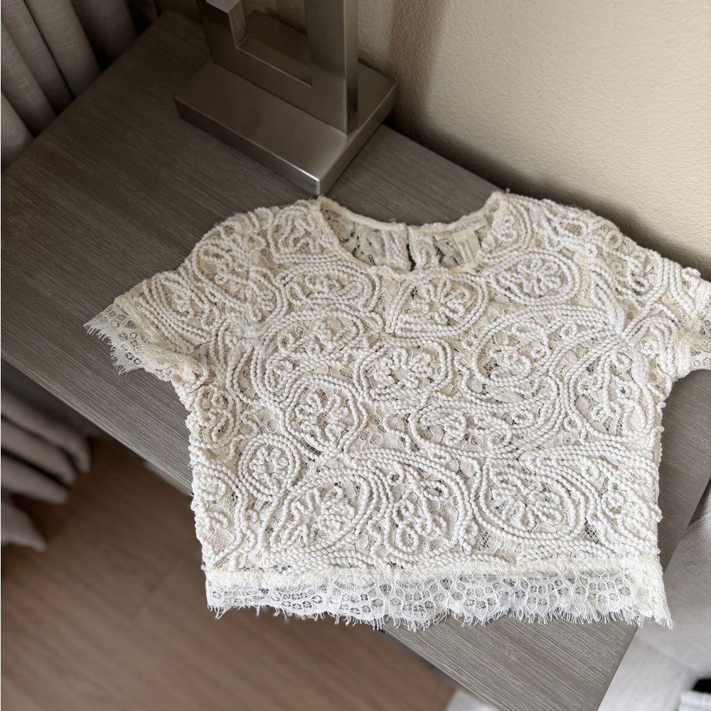 Forever 21 Cream Textured Lace Top